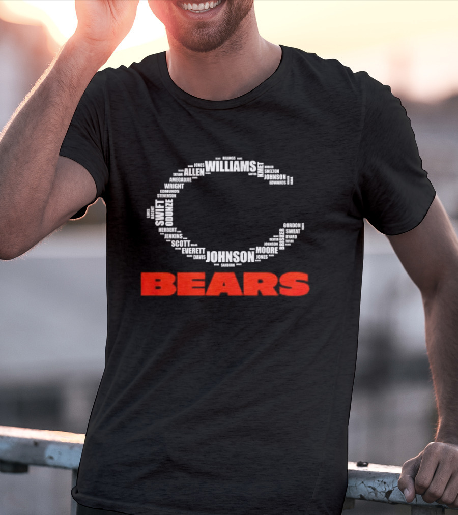 Chicago Bears Player Names Forming Iconic C Logo Team Roster T-Shirt