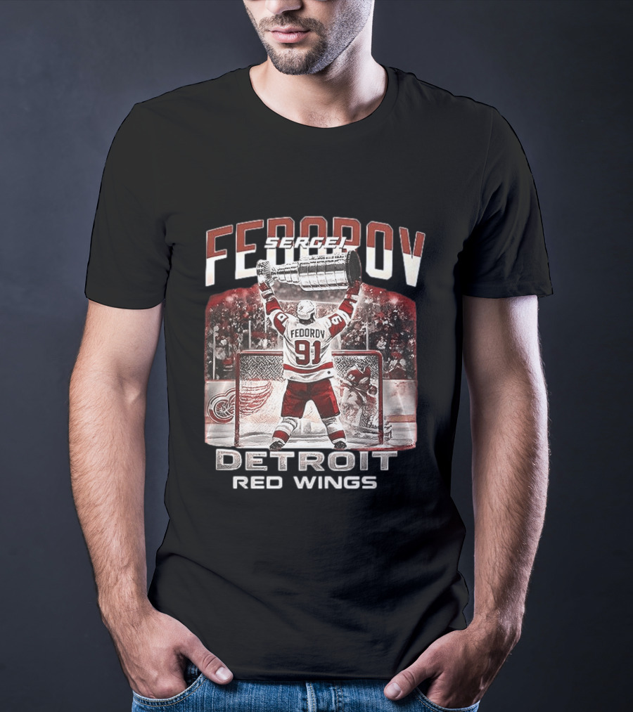 Sergei Fedorov 91 Detroit Red Wings Stanley Cup Victory Celebration T-Shirt