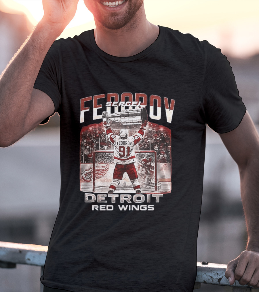 Sergei Fedorov 91 Detroit Red Wings Stanley Cup Victory Celebration T-Shirt