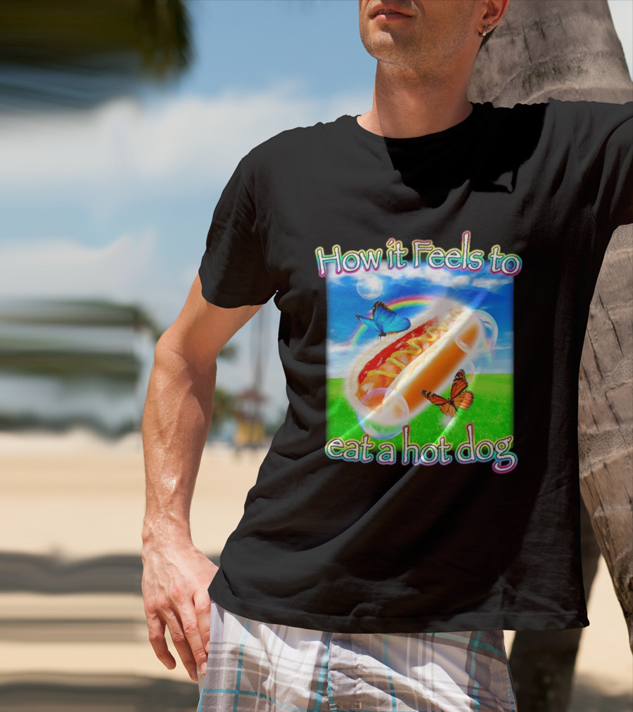 How It Feels To Eat A Hot Dog With Butterflies And Rainbow T-Shirt