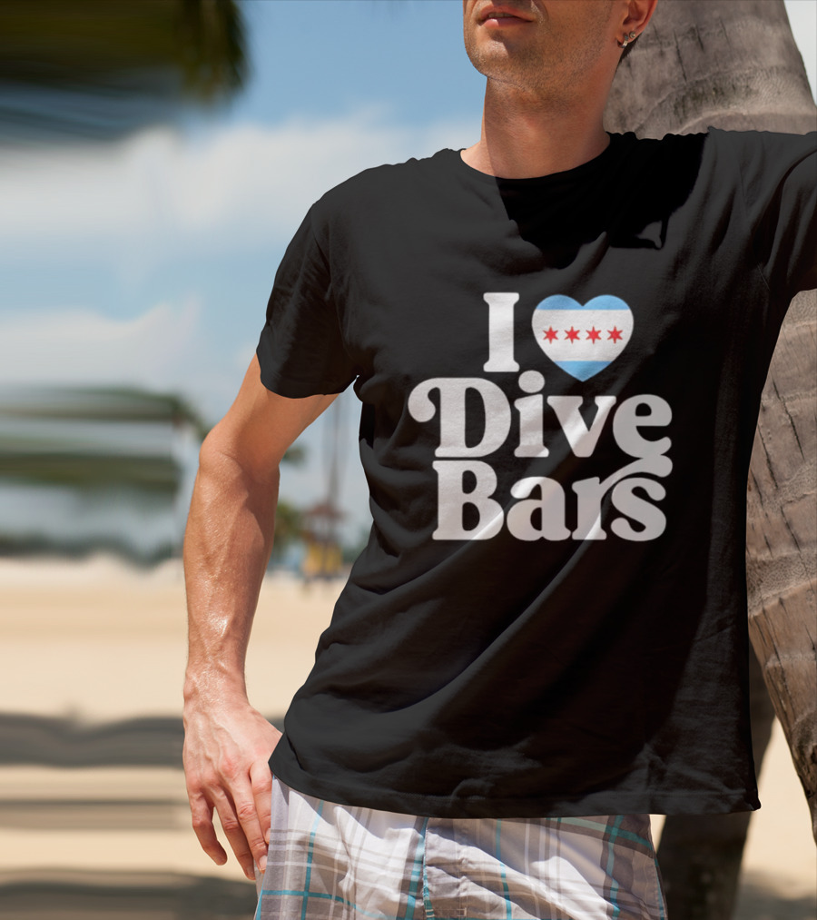 I Love Dive Bars Chicago Flag Heart T-Shirt