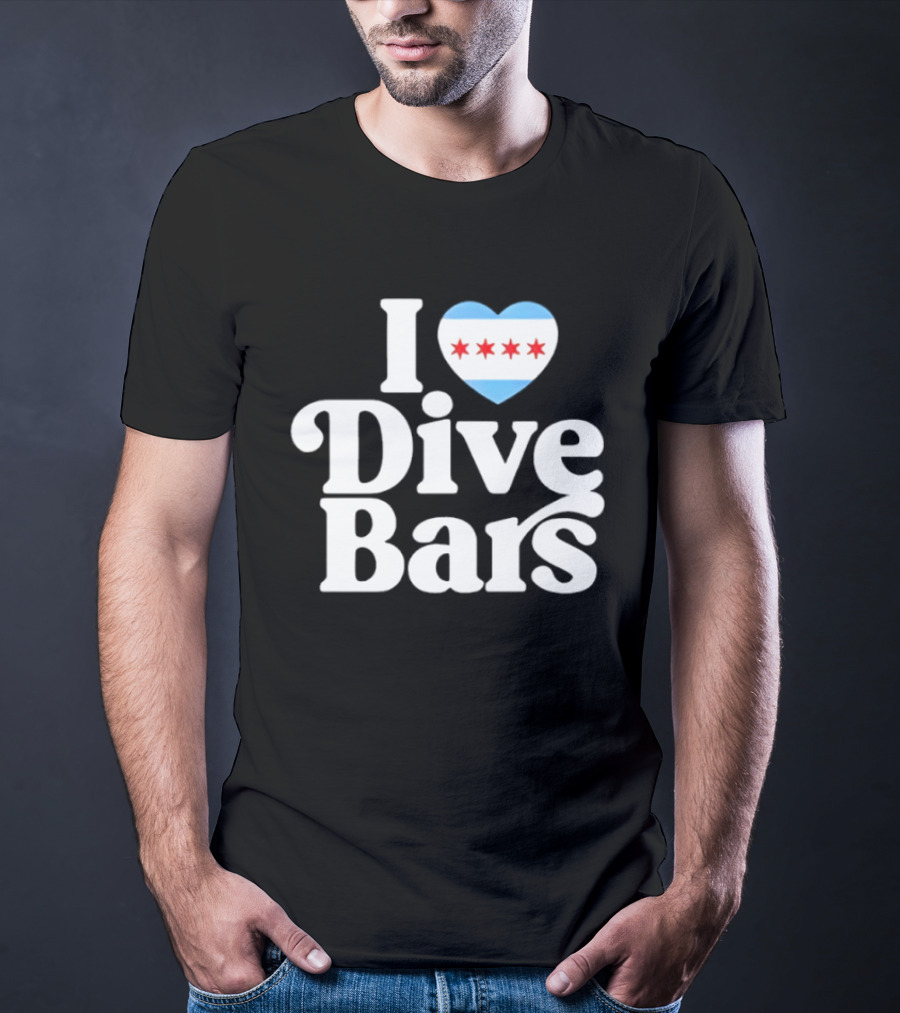 I Love Dive Bars Chicago Flag Heart T-Shirt