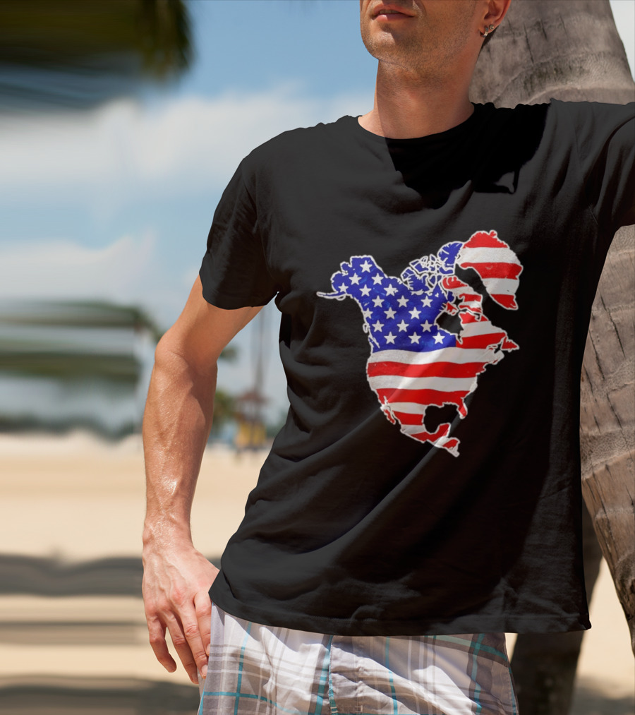 North America US Flag Continent Map Stars And Stripes T-Shirt