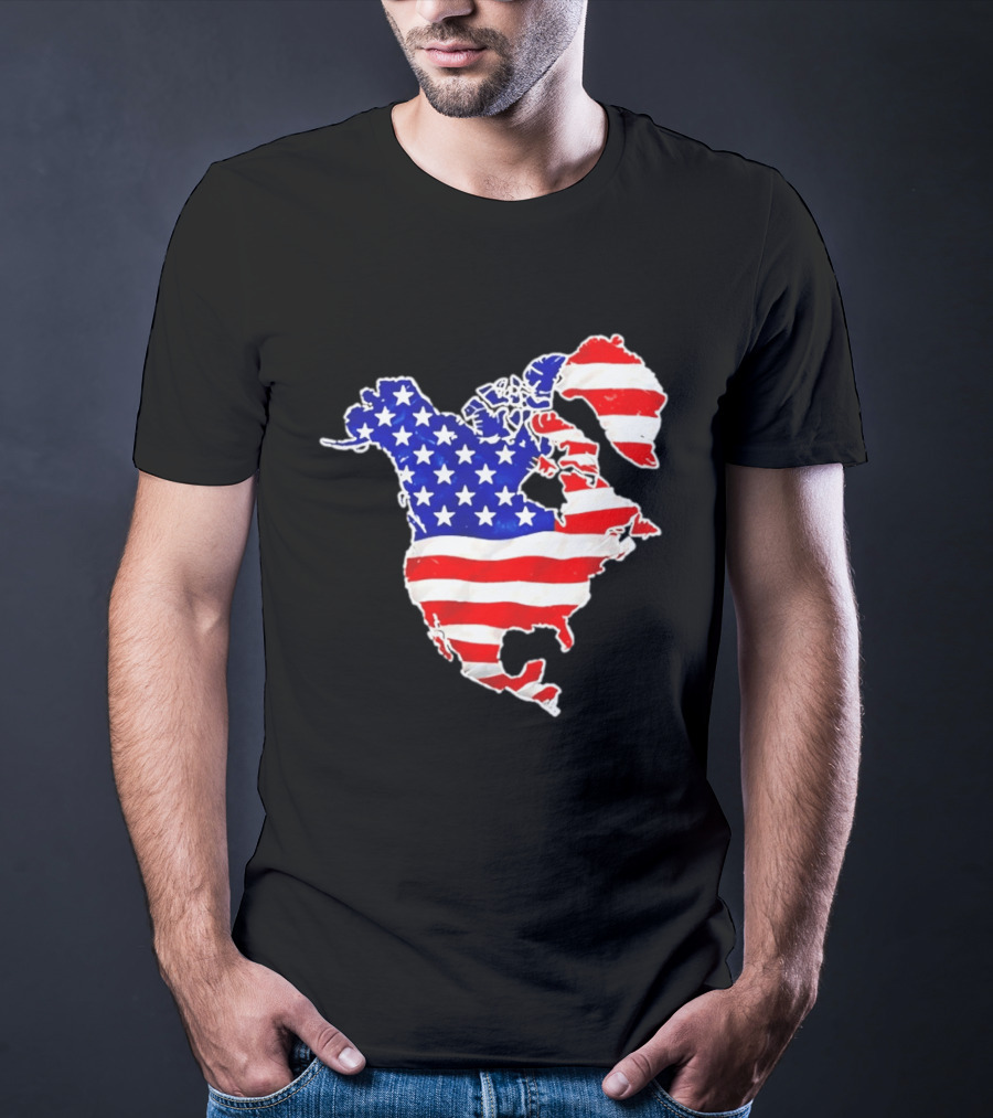 North America US Flag Continent Map Stars And Stripes T-Shirt