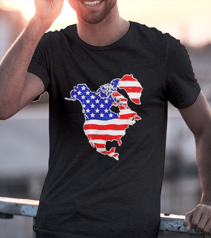 North America US Flag Continent Map Stars And Stripes T-Shirt