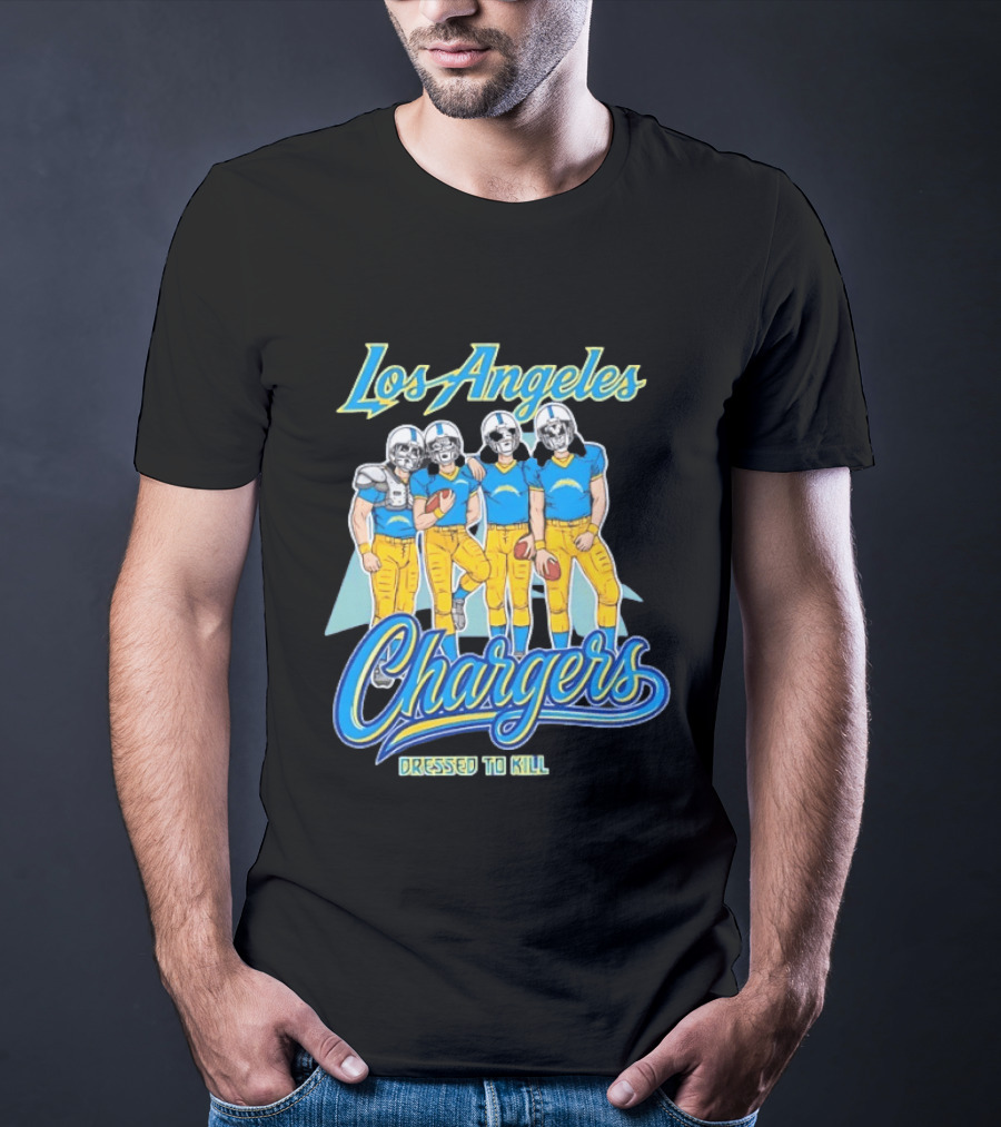 Los Angeles Chargers Dressed To Kill Players Skull Faces Cartoon T-Shirt