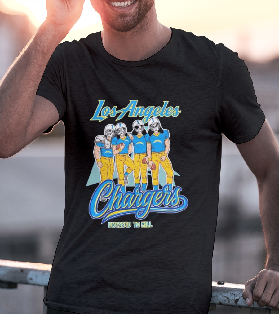 Los Angeles Chargers Dressed To Kill Players Skull Faces Cartoon T-Shirt