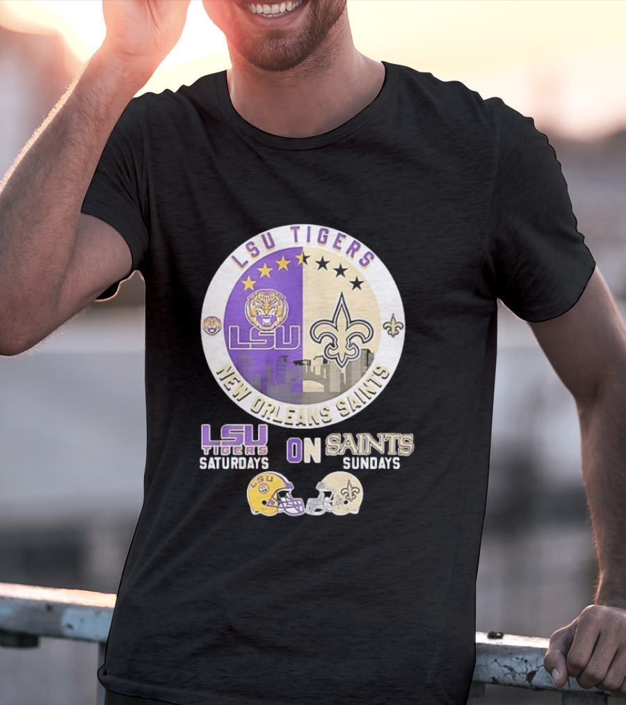 LSU Tigers Saturdays New Orleans Saints Sundays Mashup Helmet T-Shirt