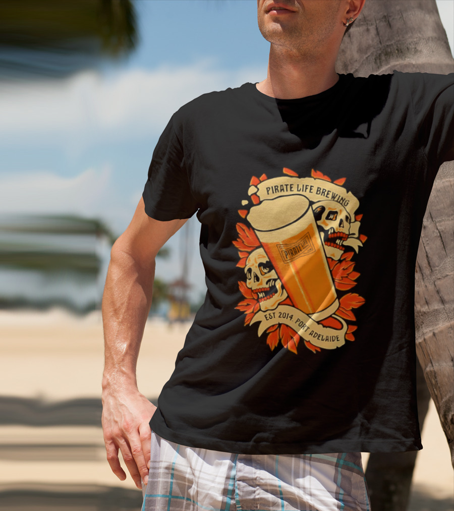 Pirate Life Brewing Est 2014 Port Adelaide Pint Skulls T-Shirt