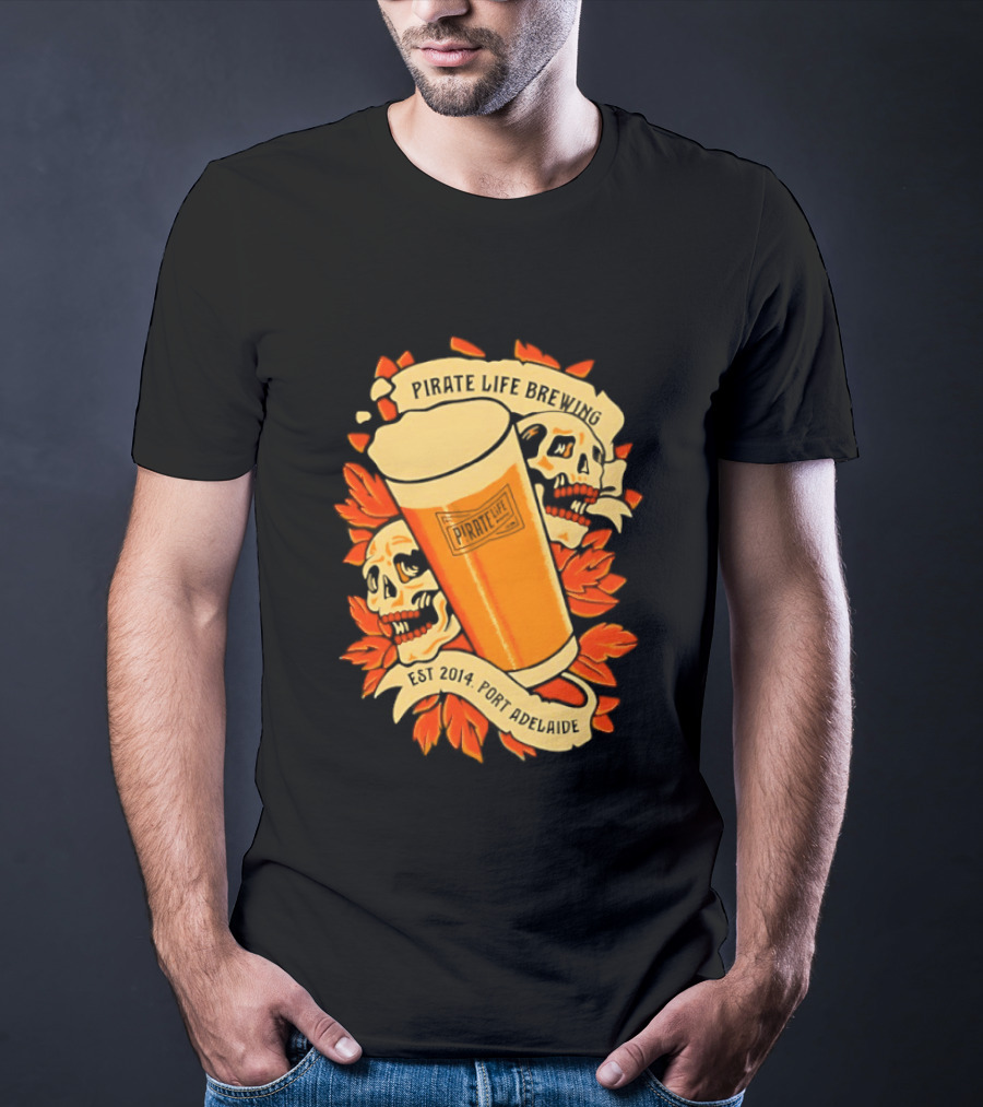 Pirate Life Brewing Est 2014 Port Adelaide Pint Skulls T-Shirt