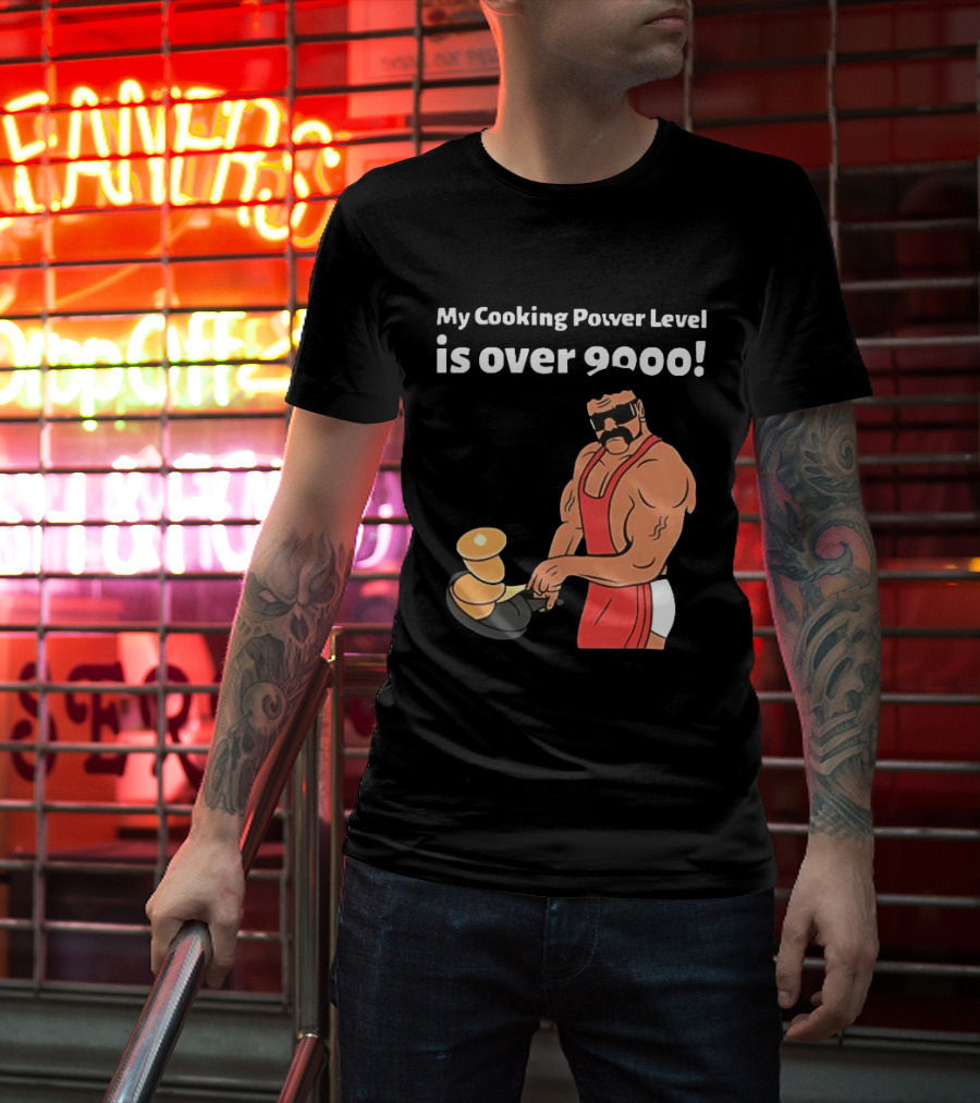 My Cooking Power Level Is Over 9000 Muscle Chef In Red Apron T-Shirt