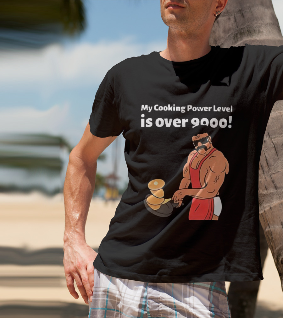 My Cooking Power Level Is Over 9000 Muscle Chef In Red Apron T-Shirt