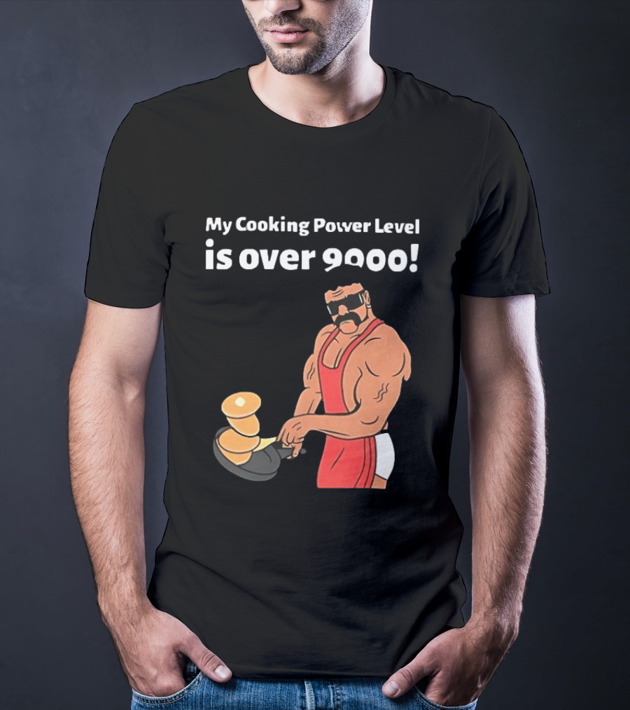My Cooking Power Level Is Over 9000 Muscle Chef In Red Apron T-Shirt
