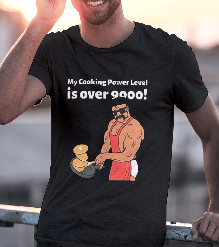 My Cooking Power Level Is Over 9000 Muscle Chef In Red Apron T-Shirt
