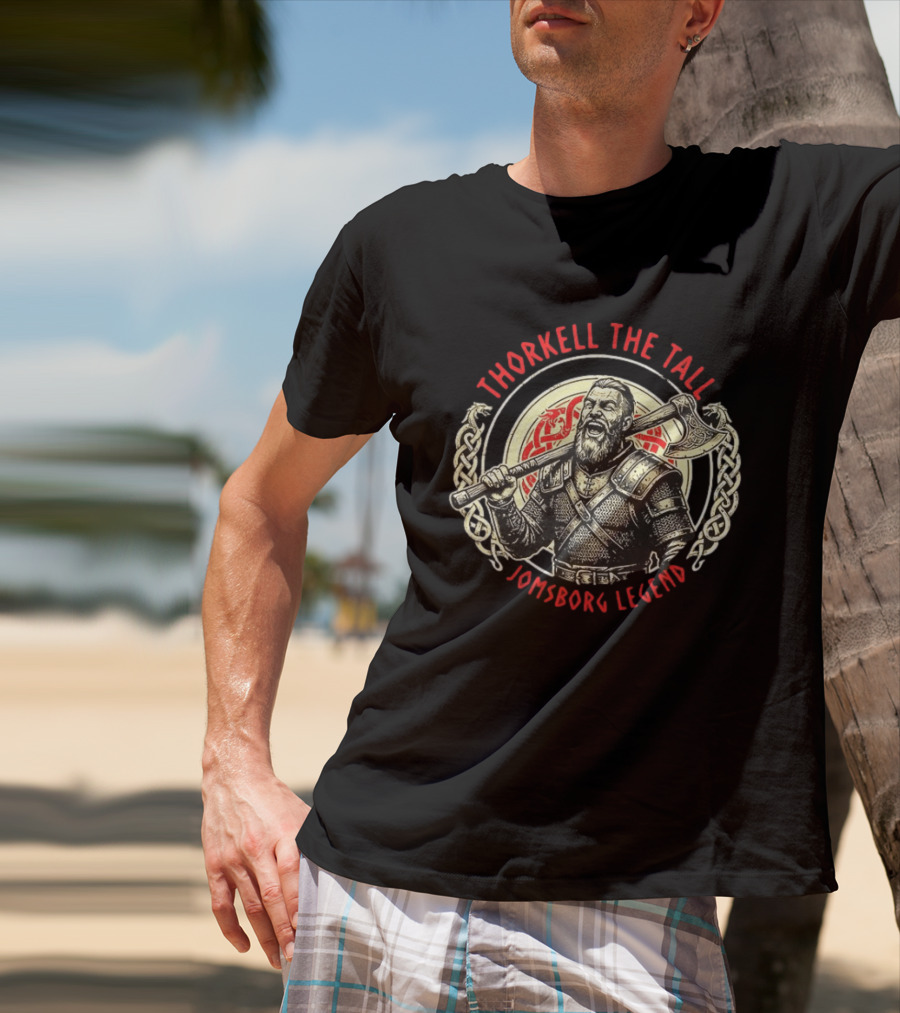 Thorkell The Tall Jomsborg Legend Norse Mythology Viking Warrior With Axe And Celtic Knotwork T-Shirt