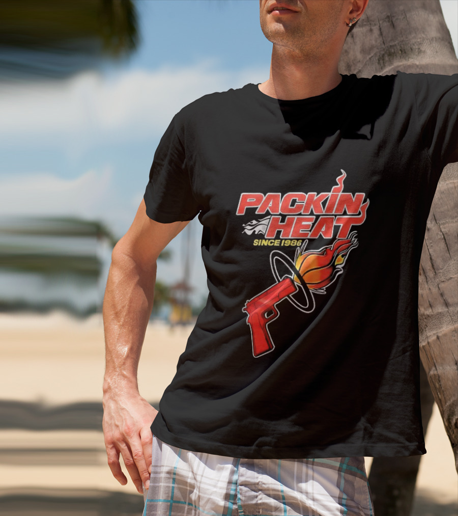 Packin Heat Since 1986 Flaming Basketball And Gun T-Shirt