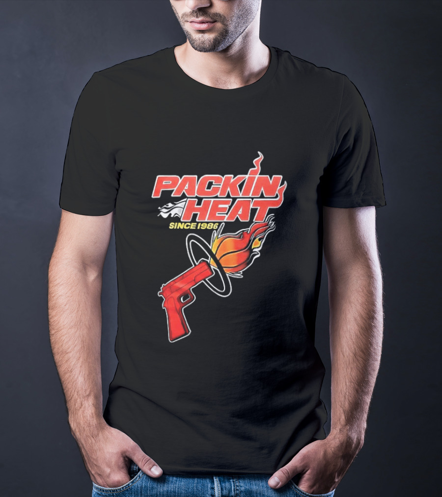 Packin Heat Since 1986 Flaming Basketball And Gun T-Shirt