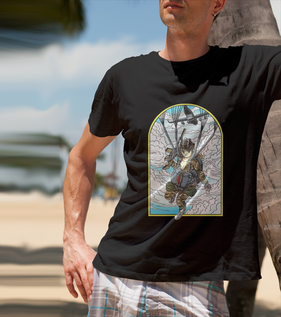 Sky Waifu Anime Paratrooper With Clouds And Plane T-Shirt