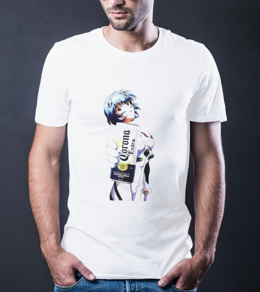 Evangelion Rei Ayanami Holding Corona Extra Beer Can Image T-Shirt