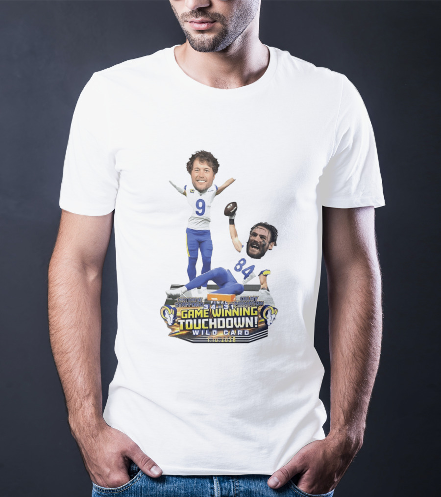 Matthew Stafford Colby Parkinson Los Angeles Rams Game Winning Touchdown Wild Card Caricature 2023 T-Shirt