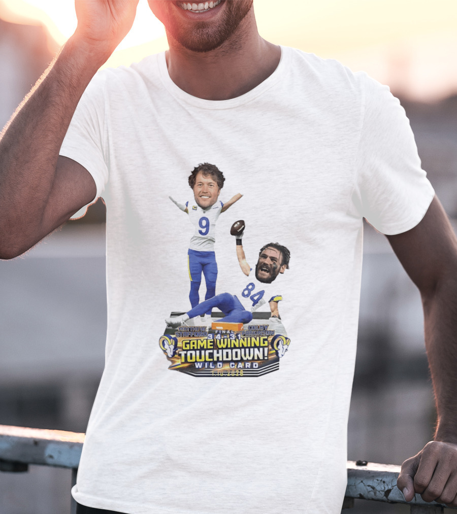 Matthew Stafford Colby Parkinson Los Angeles Rams Game Winning Touchdown Wild Card Caricature 2023 T-Shirt
