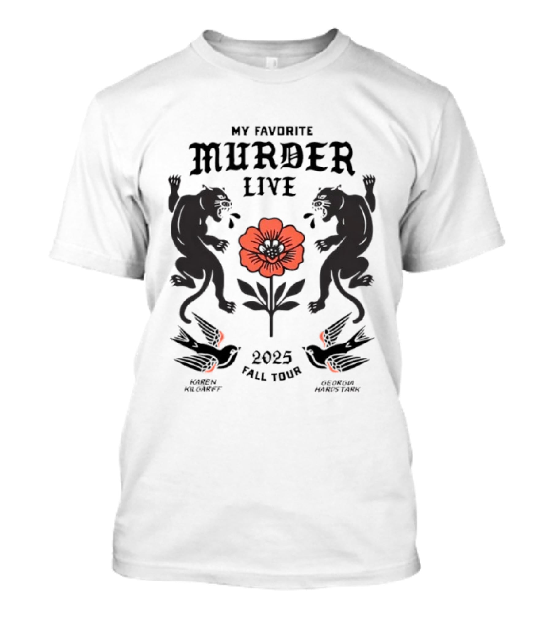 2025 My Favorite Murder Live Fall Tour Event With Floral And Panther Motif T-Shirt