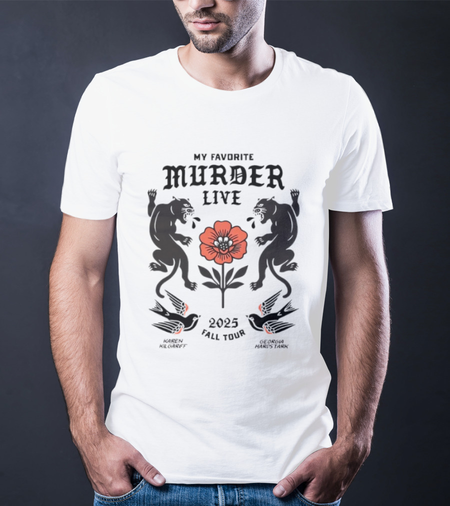 2025 My Favorite Murder Live Fall Tour Event With Floral And Panther Motif T-Shirt
