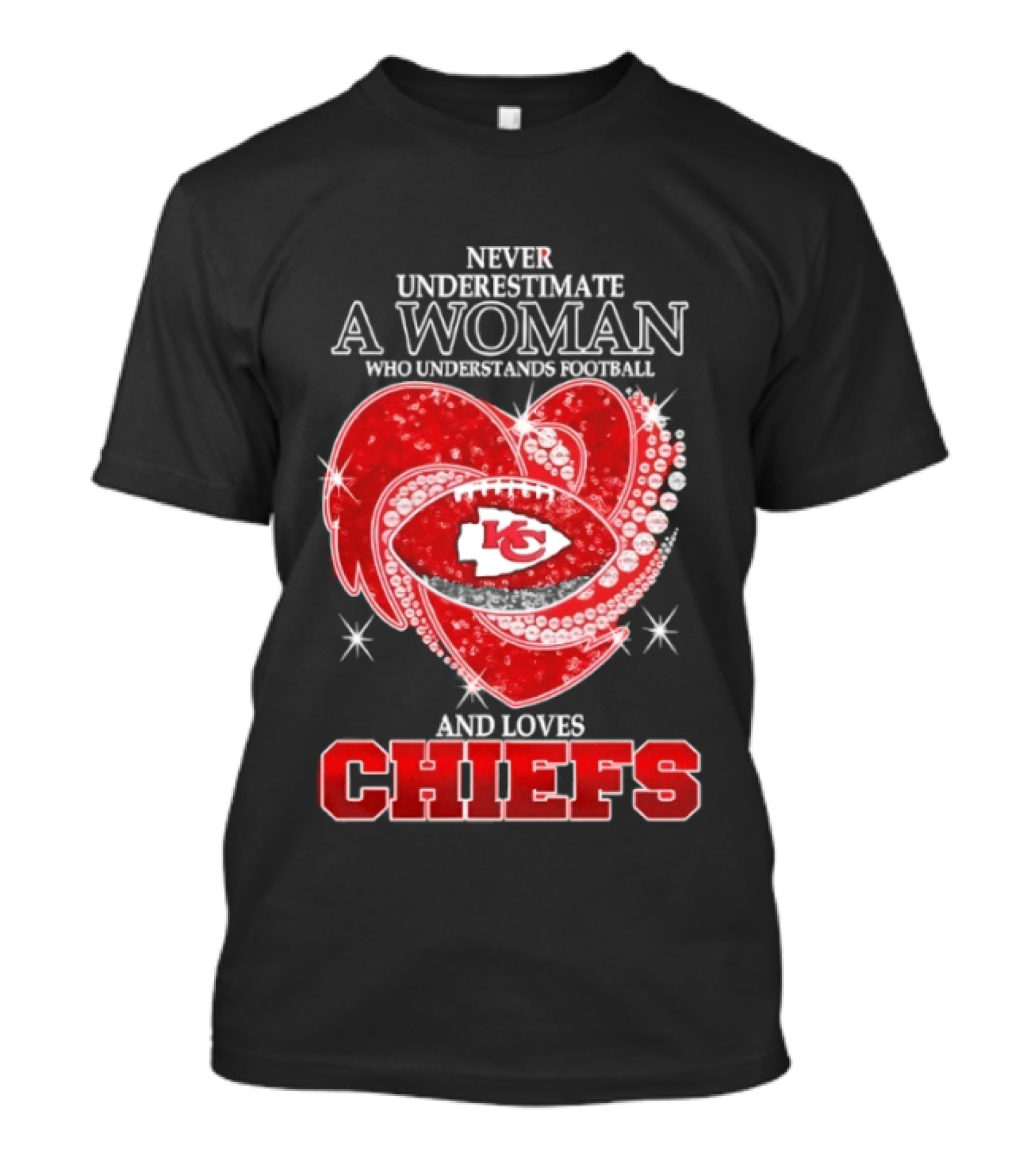 Never Underestimate A Woman Who Understands Football And Loves Kansas City Chiefs Heart Passion T-Shirt