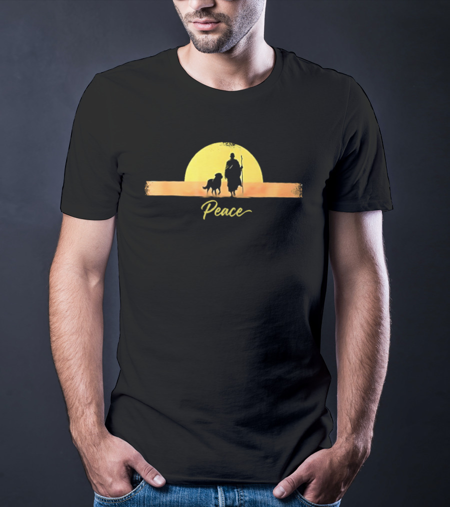 Sunset Walk For Peace Monks And Aloka Dog T-Shirt