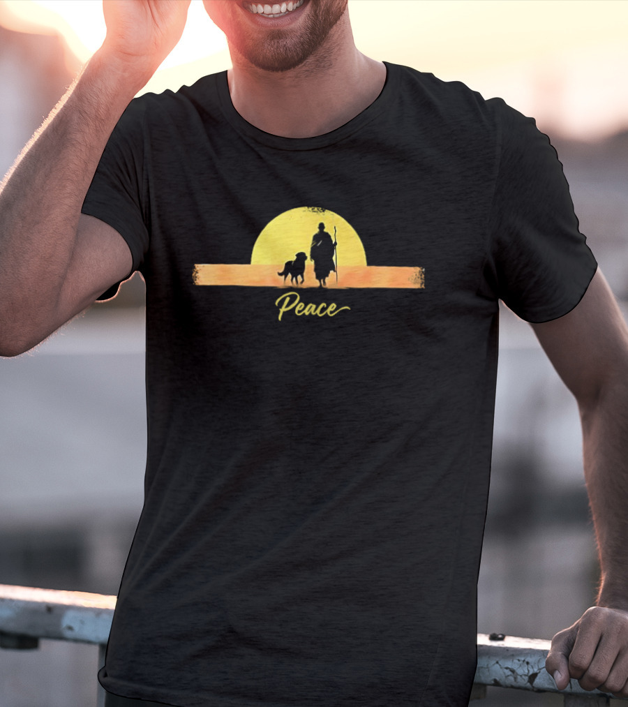 Sunset Walk For Peace Monks And Aloka Dog T-Shirt