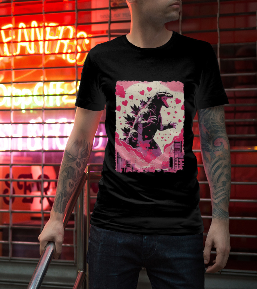 Valentines Day Love Japanese Kaiju Monster With Hearts For Men Women T-Shirt