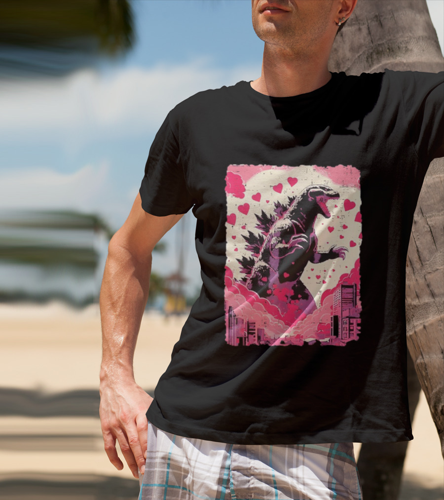 Valentines Day Love Japanese Kaiju Monster With Hearts For Men Women T-Shirt