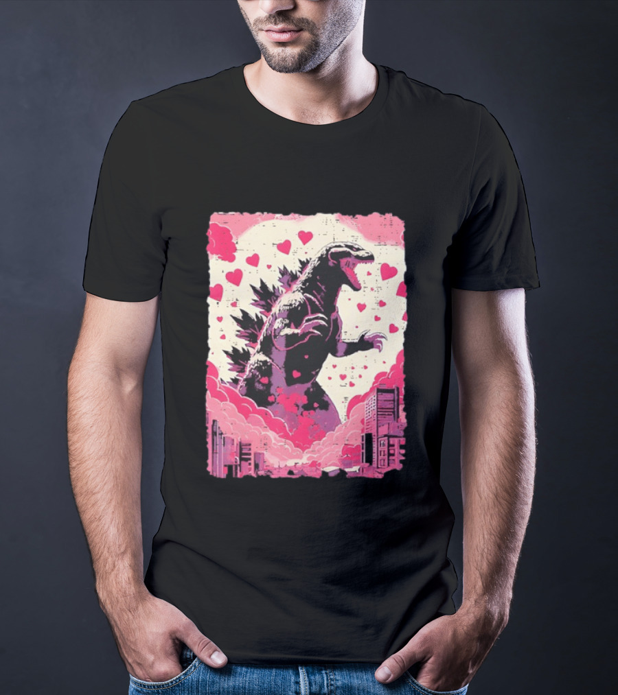 Valentines Day Love Japanese Kaiju Monster With Hearts For Men Women T-Shirt