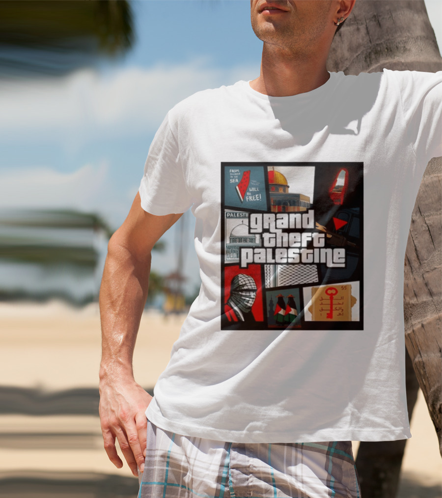 Grand Theft Palestine Dome Of The Rock Sea To Sea Free Palestine RPG Key 55 Flag Cover T-Shirt