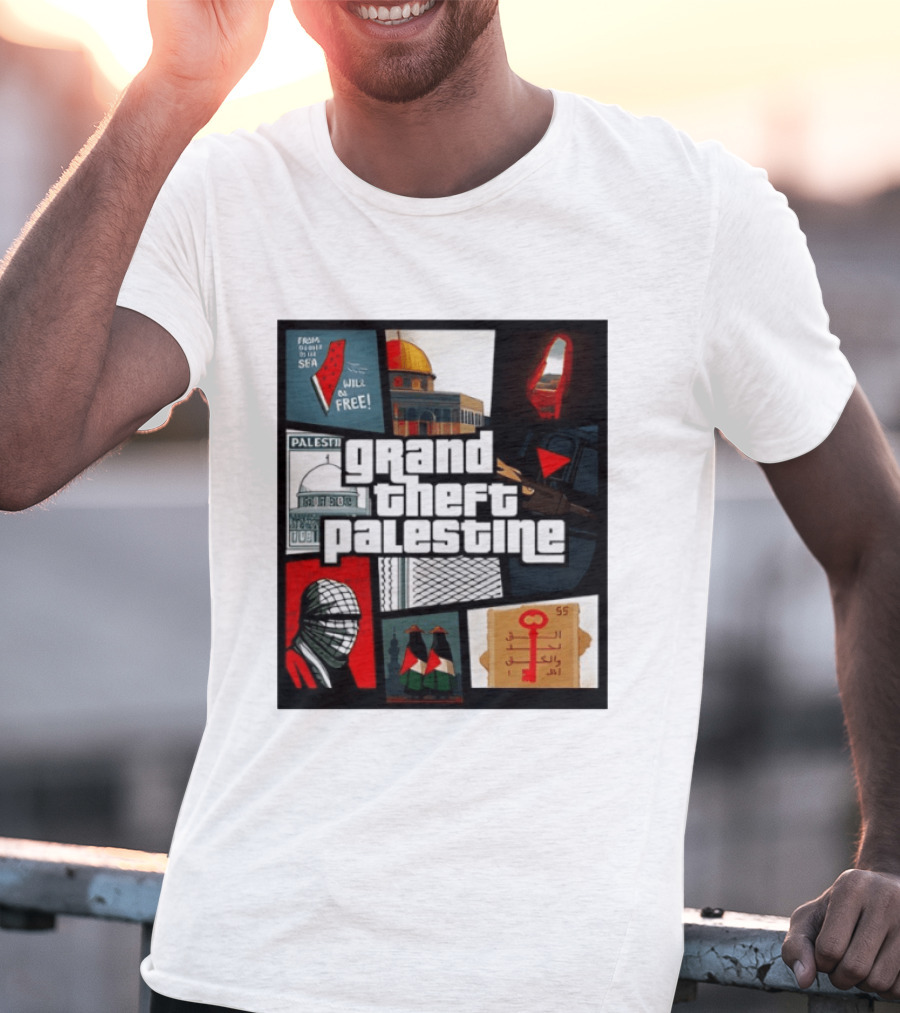 Grand Theft Palestine Dome Of The Rock Sea To Sea Free Palestine RPG Key 55 Flag Cover T-Shirt