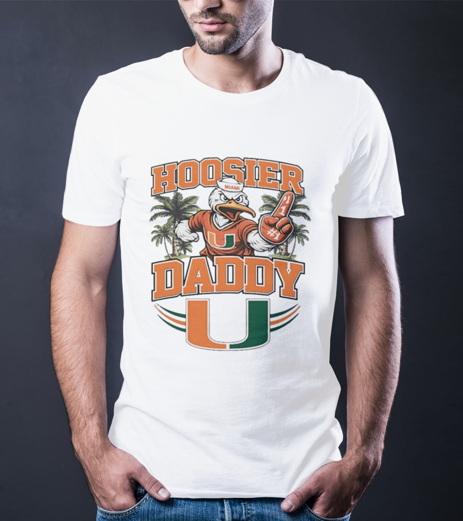 Miami Hurricanes Hoosier Daddy Sebastian The Ibis Number One Fan Palm Trees T-Shirt