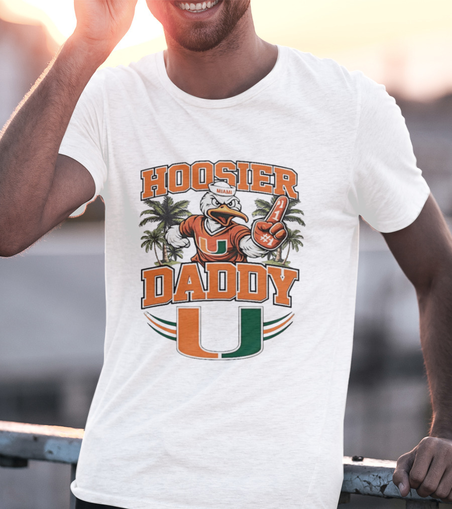 Miami Hurricanes Hoosier Daddy Sebastian The Ibis Number One Fan Palm Trees T-Shirt