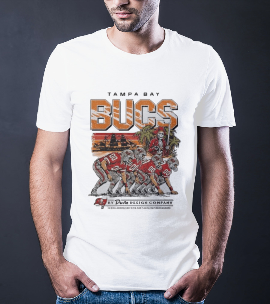 Tampa Bay Bucs Pirate Skeleton Football Team And Ship By Davis Design Company T-Shirt