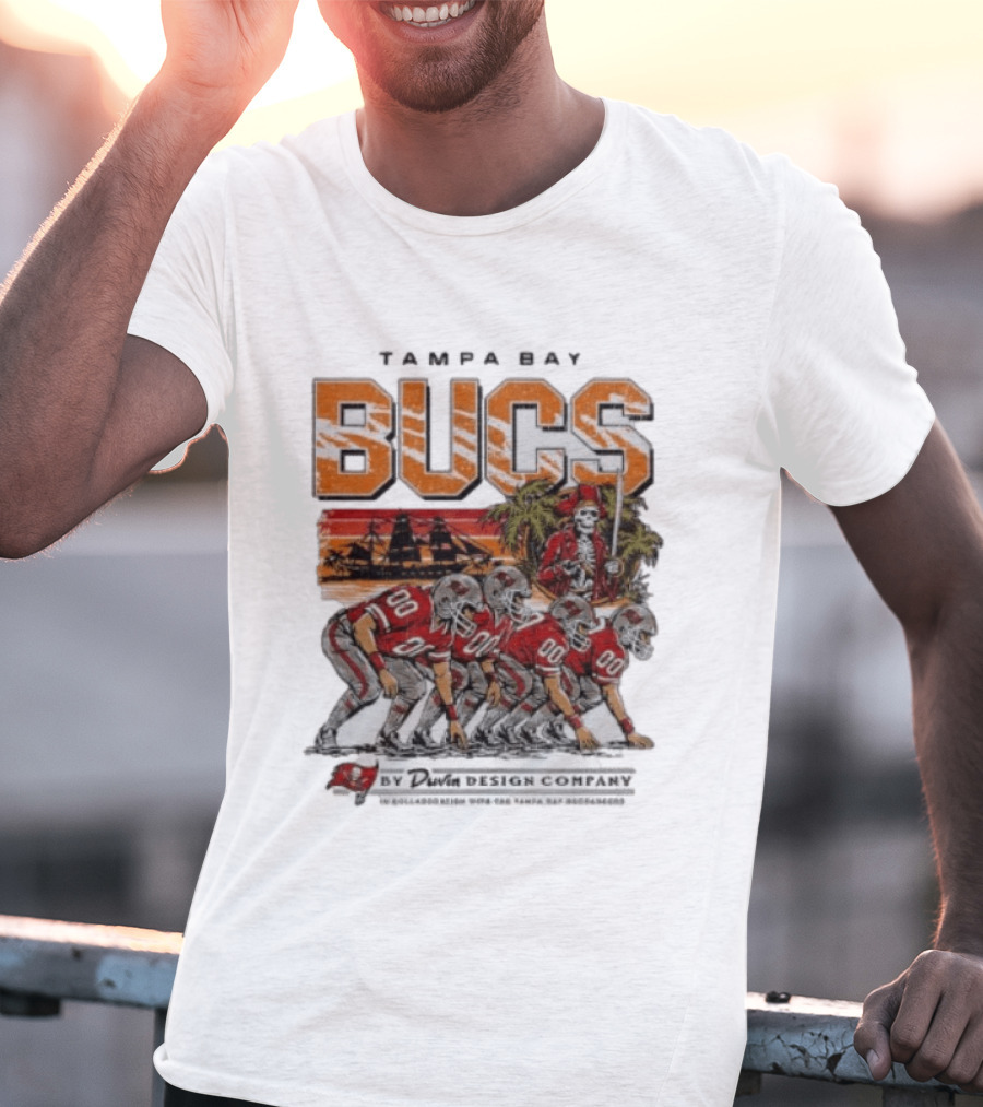 Tampa Bay Bucs Pirate Skeleton Football Team And Ship By Davis Design Company T-Shirt