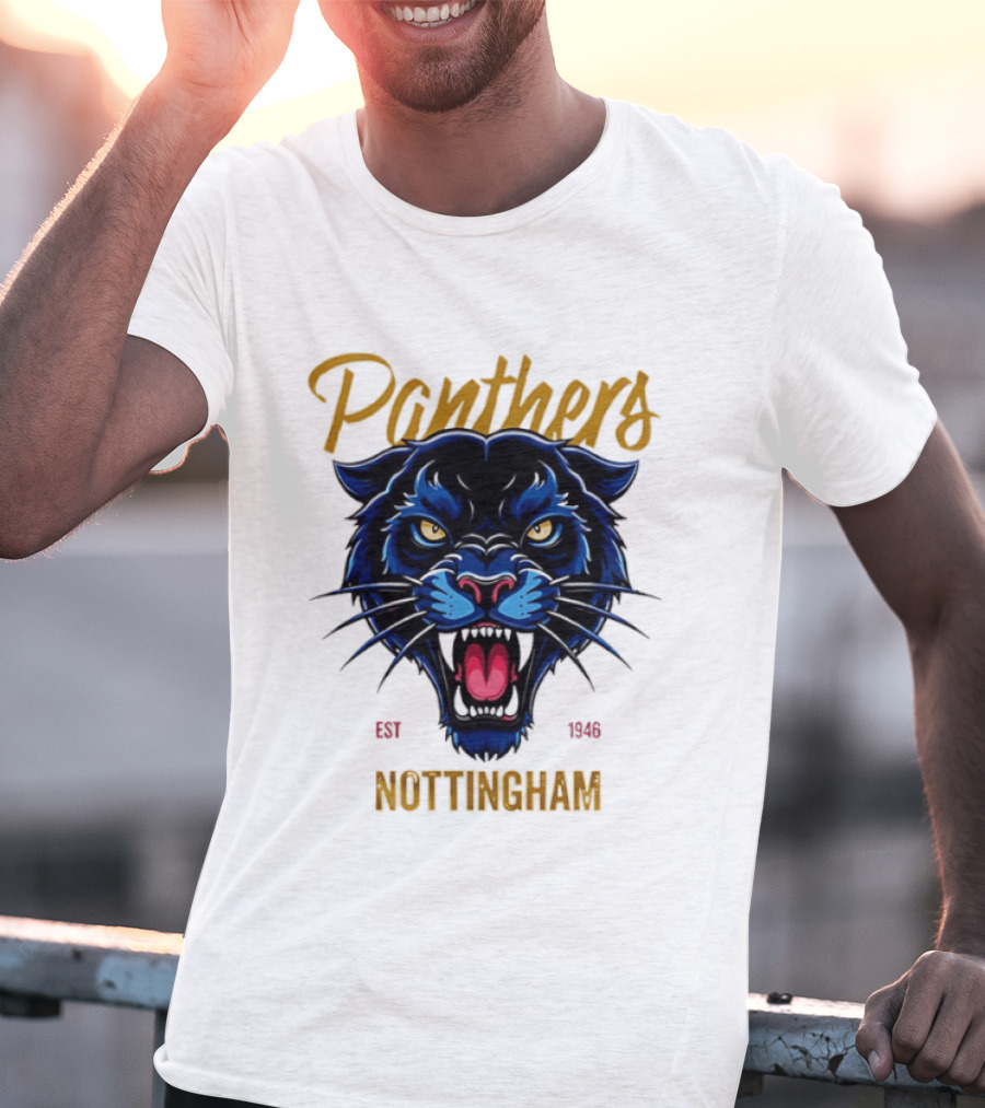 Panthers Nottingham Est 1946 Fierce Blue Panther Face Sports Team T-Shirt