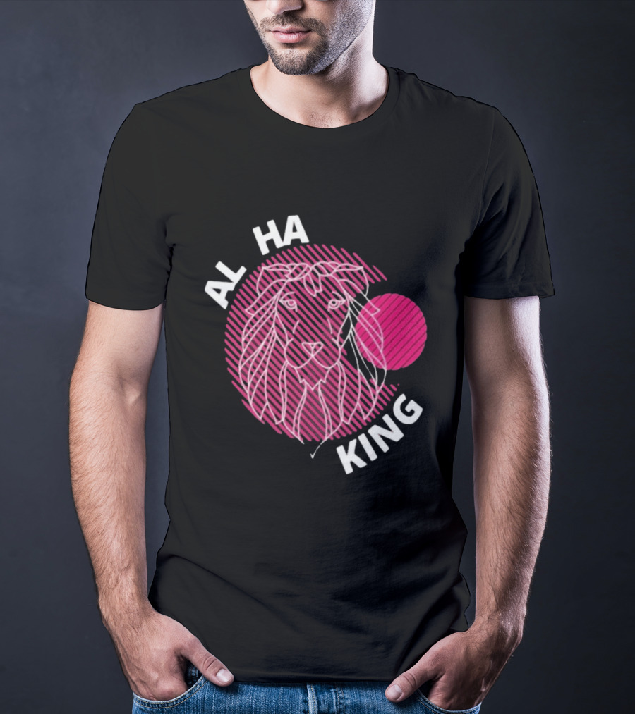 ALPHA KING Lion Graphic Bold Pink Stripes T-Shirt