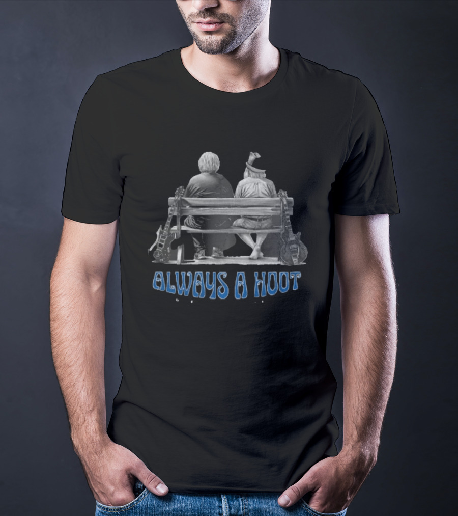 Always A Hoot Jerry Garcia Bob Weir Grateful Dead Bench Scene With Guitars T-Shirt