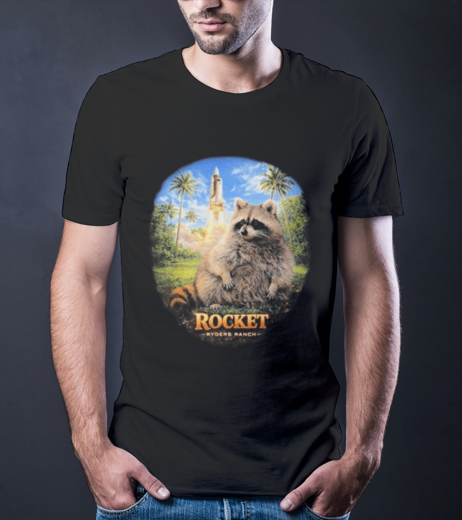 Rocket Raccoon Space Launch Tylernolantattoos Ryders Ranch T-Shirt