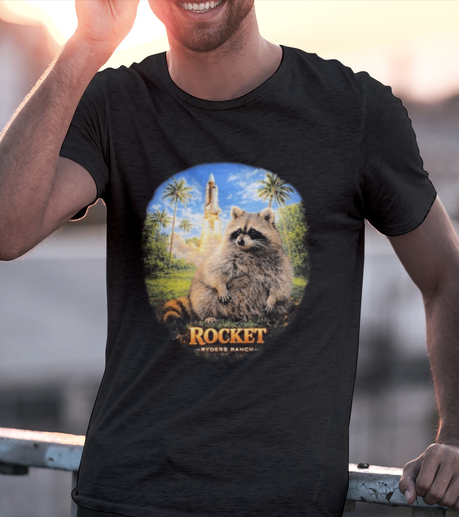 Rocket Raccoon Space Launch Tylernolantattoos Ryders Ranch T-Shirt