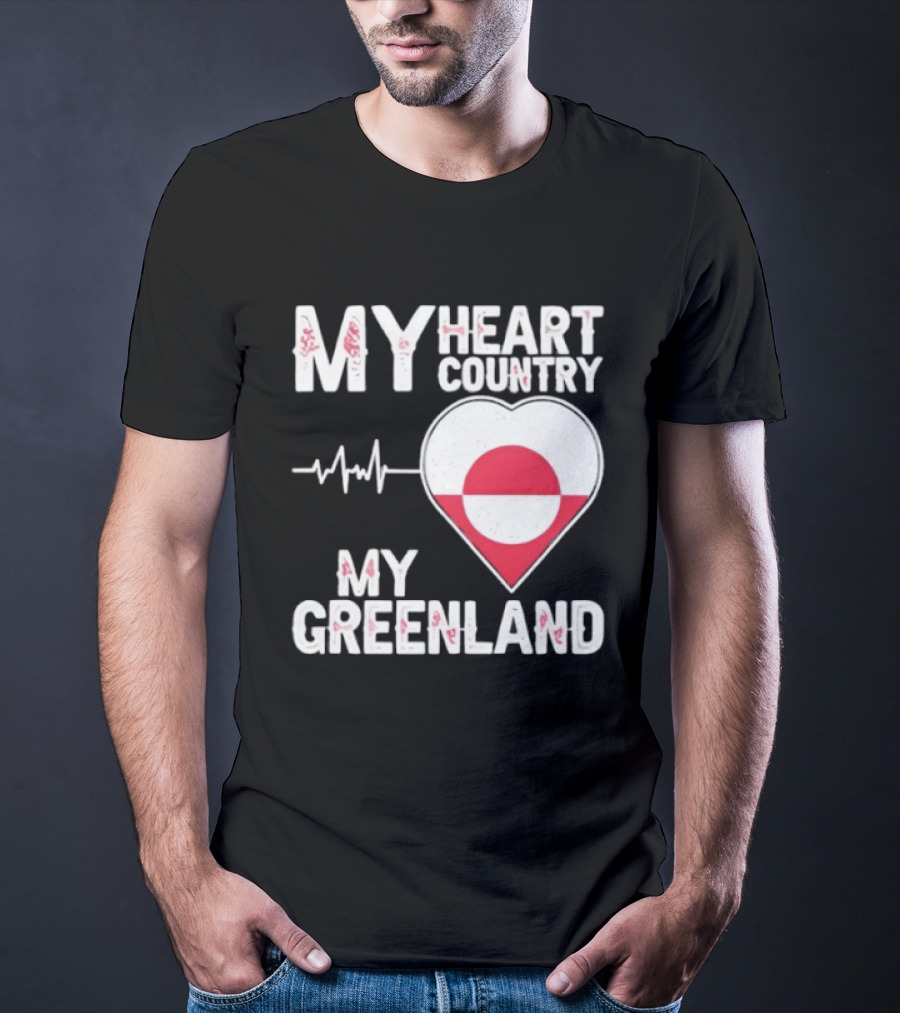 My Heart Country Heartbeat My Greenland Flag Love T-Shirt