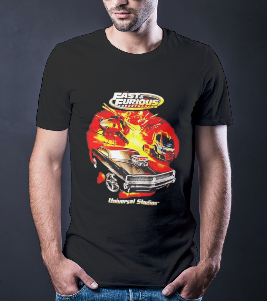 Fast & Furious Supercharged Car Explosion Universal Studios T-Shirt