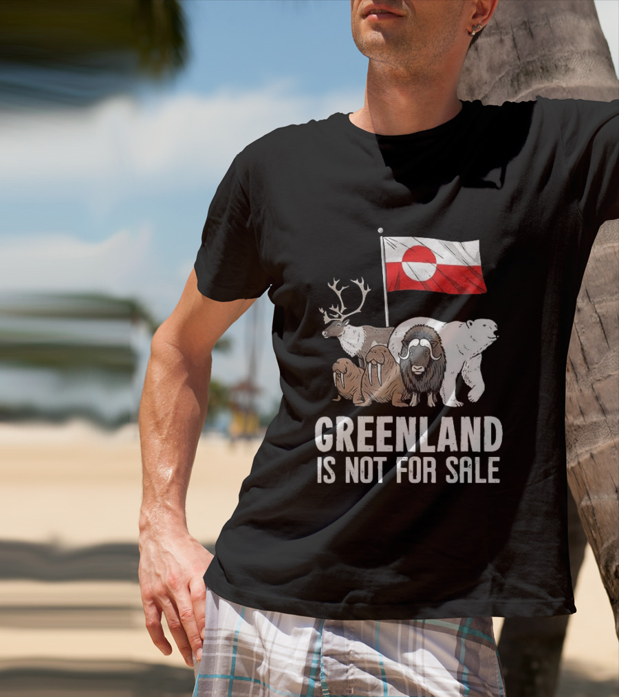 Greenland Wildlife And Flag With Reindeer Walrus Polar Bear Boasting Local Pride T-Shirt