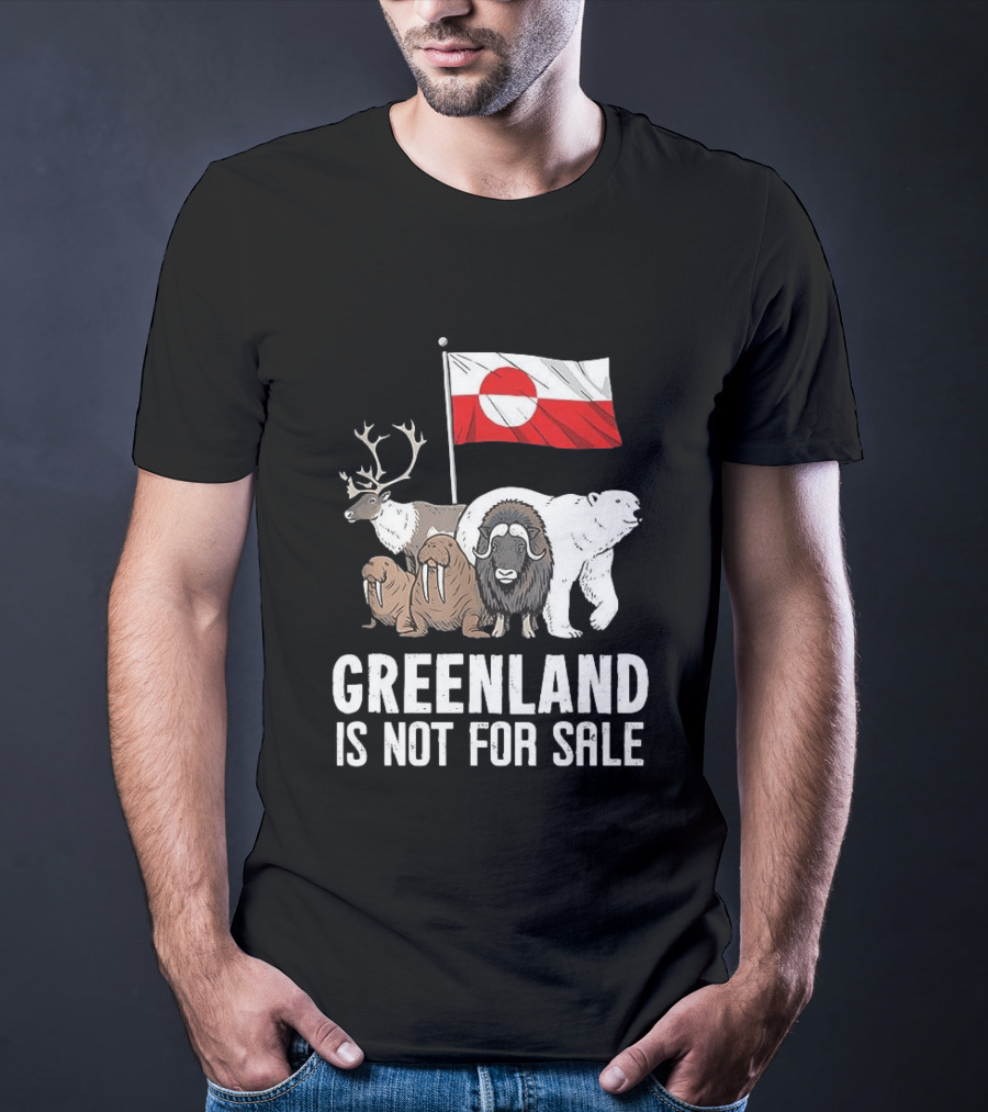 Greenland Wildlife And Flag With Reindeer Walrus Polar Bear Boasting Local Pride T-Shirt