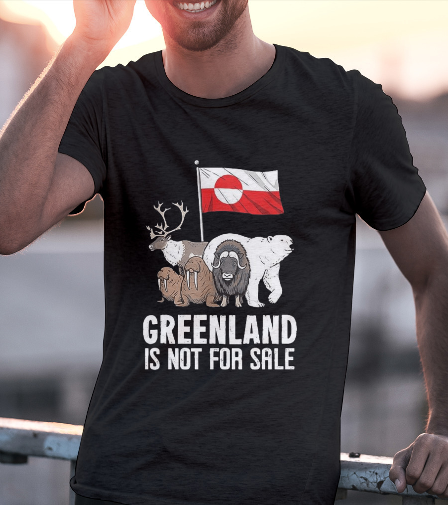Greenland Wildlife And Flag With Reindeer Walrus Polar Bear Boasting Local Pride T-Shirt