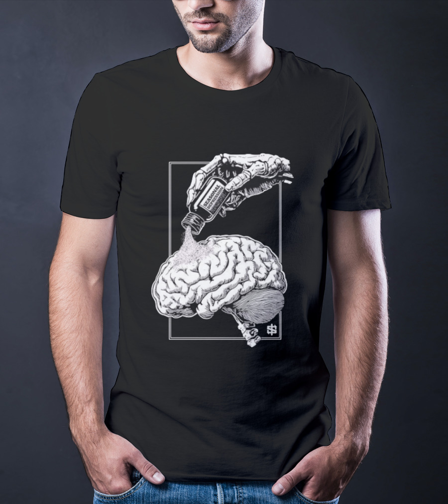 Seasonal Depression Skeleton Hand Pouring On Brain T-Shirt